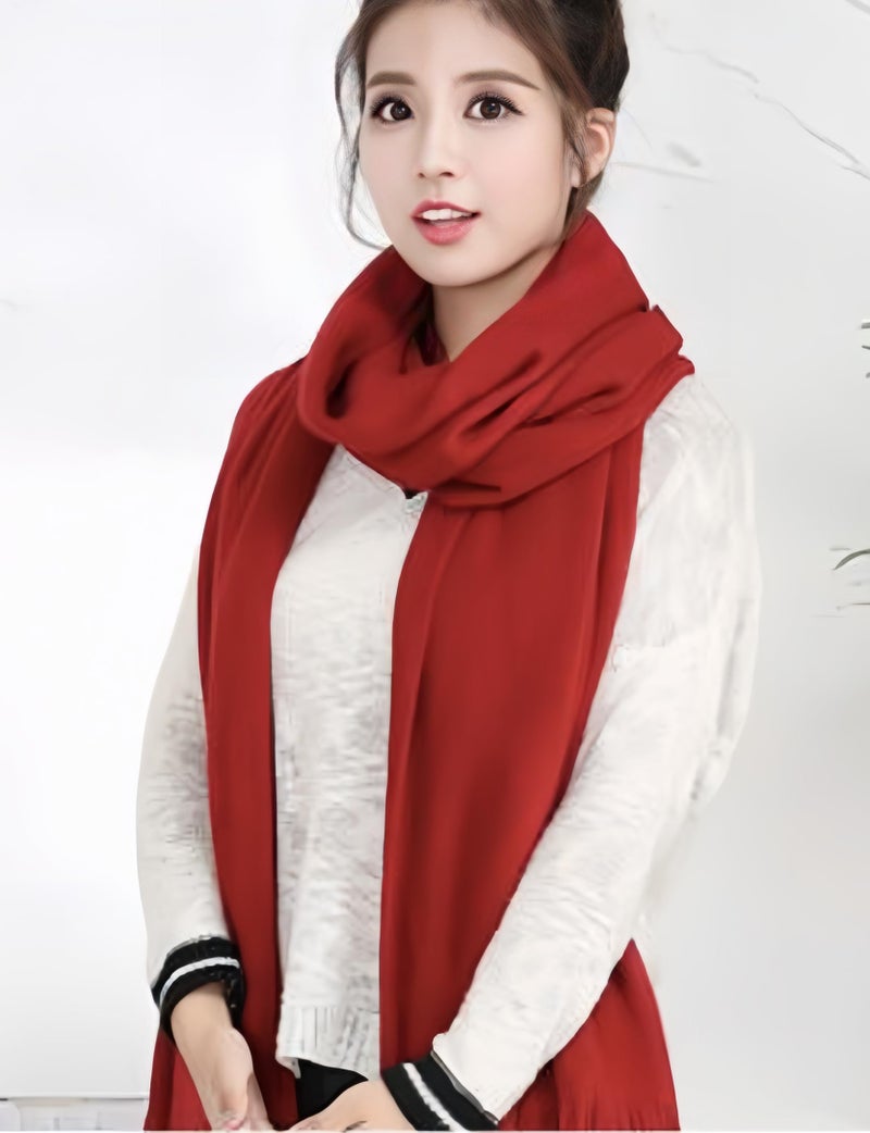 Wander Agio Women's Wraps Warm Long Scarves Winter Scarfs Pure Color Scarf Tassel Wine Red - Image 4